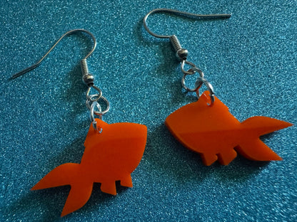 Goldfish Earrings: Laser Cut Acrylic Gold Fish, Fishbowl, Aquarium, Animals, Orange Fishes, Best Gifts for Her/Him/Them