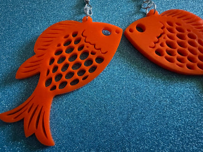 Goldfish Earrings: Laser Cut Acrylic Gold Fish, Fishbowl, Aquarium, Animals, Orange Fishes, Best Gifts for Her/Him/Them