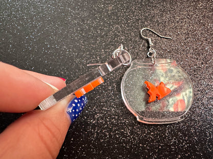 Goldfish in a Fishbowl Earrings: Laser Cut Acrylic Fish, Fishbowl, Aquarium, Fish, Pet, Animals, Orange Fishes, Best Gifts for Her/Him/Them