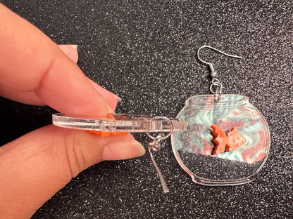 Goldfish in a Fishbowl Earrings: Laser Cut Acrylic Fish, Fishbowl, Aquarium, Fish, Pet, Animals, Orange Fishes, Best Gifts for Her/Him/Them