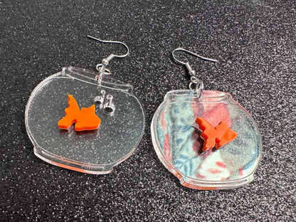 Goldfish in a Fishbowl Earrings: Laser Cut Acrylic Fish, Fishbowl, Aquarium, Fish, Pet, Animals, Orange Fishes, Best Gifts for Her/Him/Them
