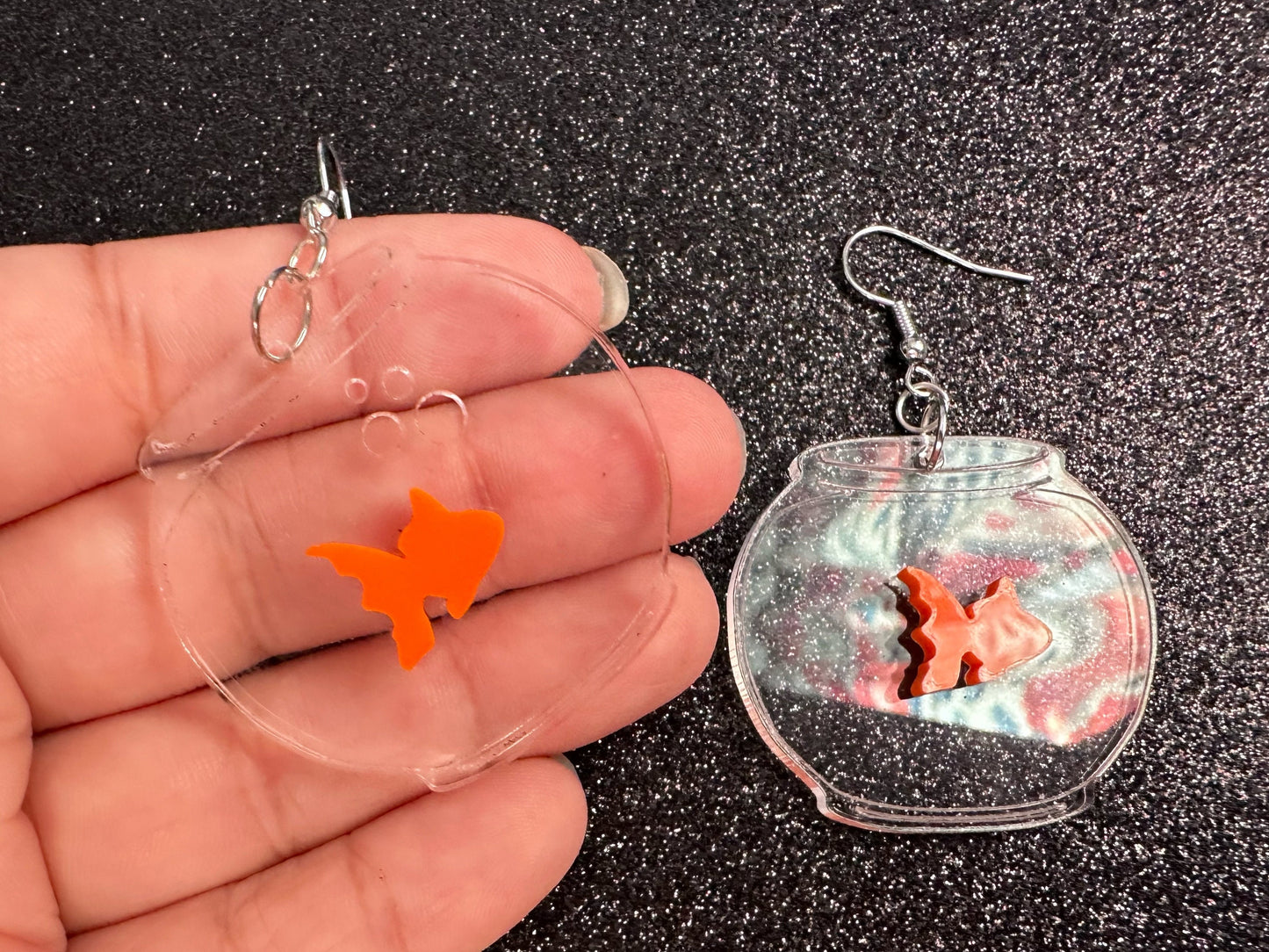 Goldfish in a Fishbowl Earrings: Laser Cut Acrylic Fish, Fishbowl, Aquarium, Fish, Pet, Animals, Orange Fishes, Best Gifts for Her/Him/Them