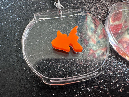 Goldfish in a Fishbowl Earrings: Laser Cut Acrylic Fish, Fishbowl, Aquarium, Fish, Pet, Animals, Orange Fishes, Best Gifts for Her/Him/Them