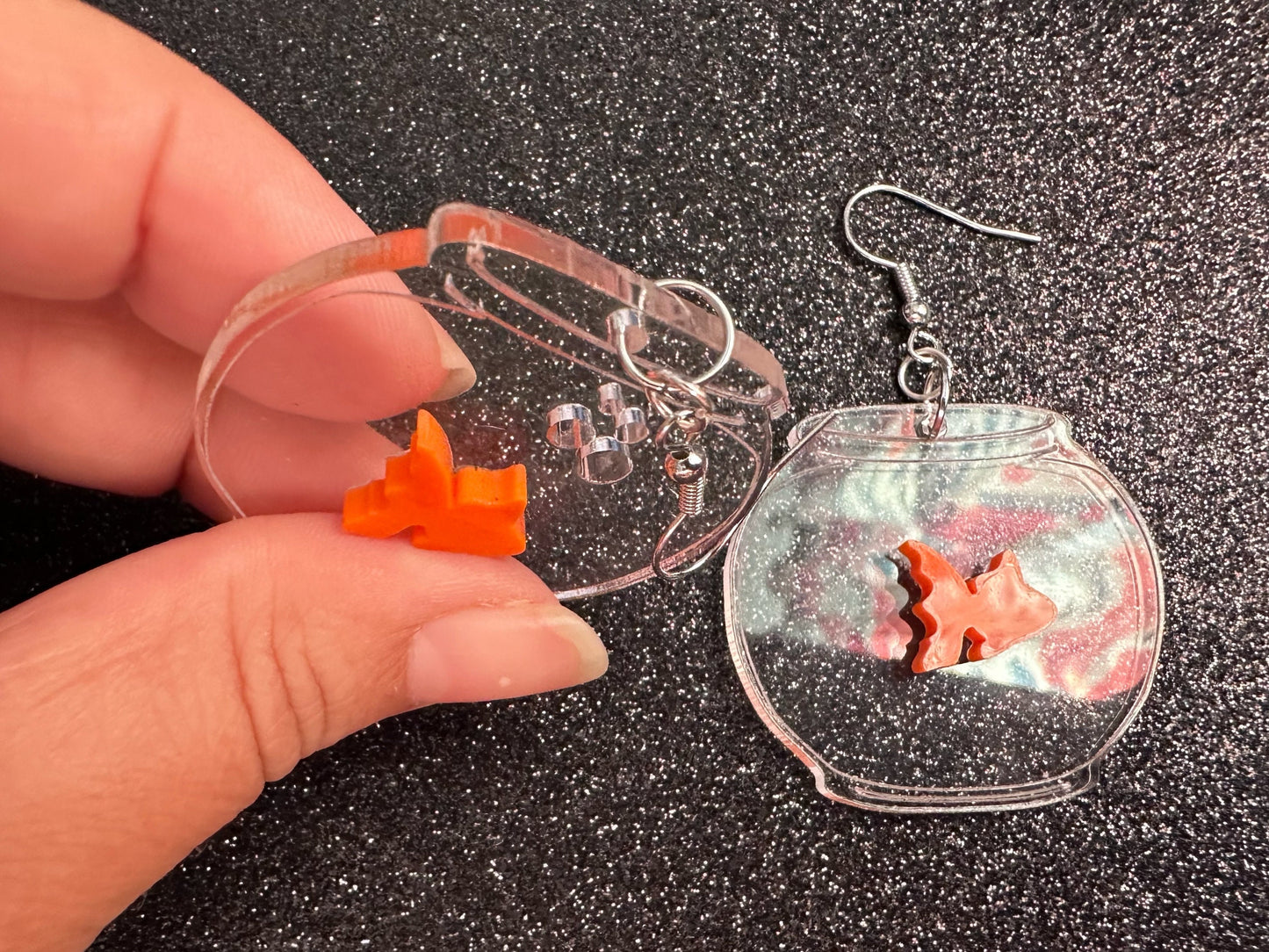 Goldfish in a Fishbowl Earrings: Laser Cut Acrylic Fish, Fishbowl, Aquarium, Fish, Pet, Animals, Orange Fishes, Best Gifts for Her/Him/Them