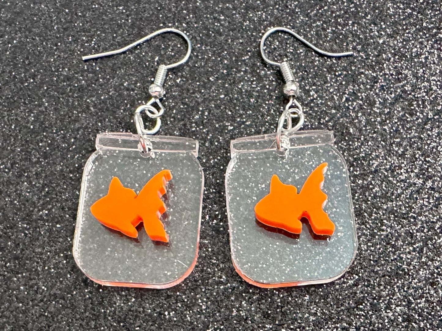 Goldfish in a Jar Earrings: Laser Cut Acrylic Fish, Fishbowl, Aquarium, Unique, Pets, Orange Fishes, Novelty, Best Gifts for Her/Him/Them