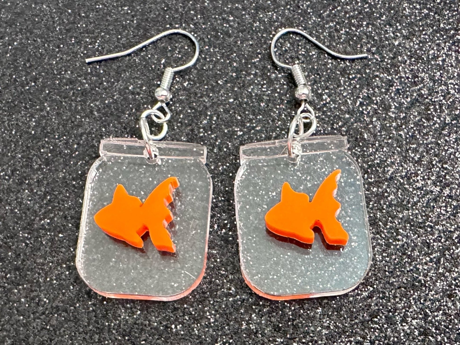 Goldfish in a Jar Earrings: Laser Cut Acrylic Fish, Fishbowl, Aquarium, Unique, Pets, Orange Fishes, Novelty, Best Gifts for Her/Him/Them