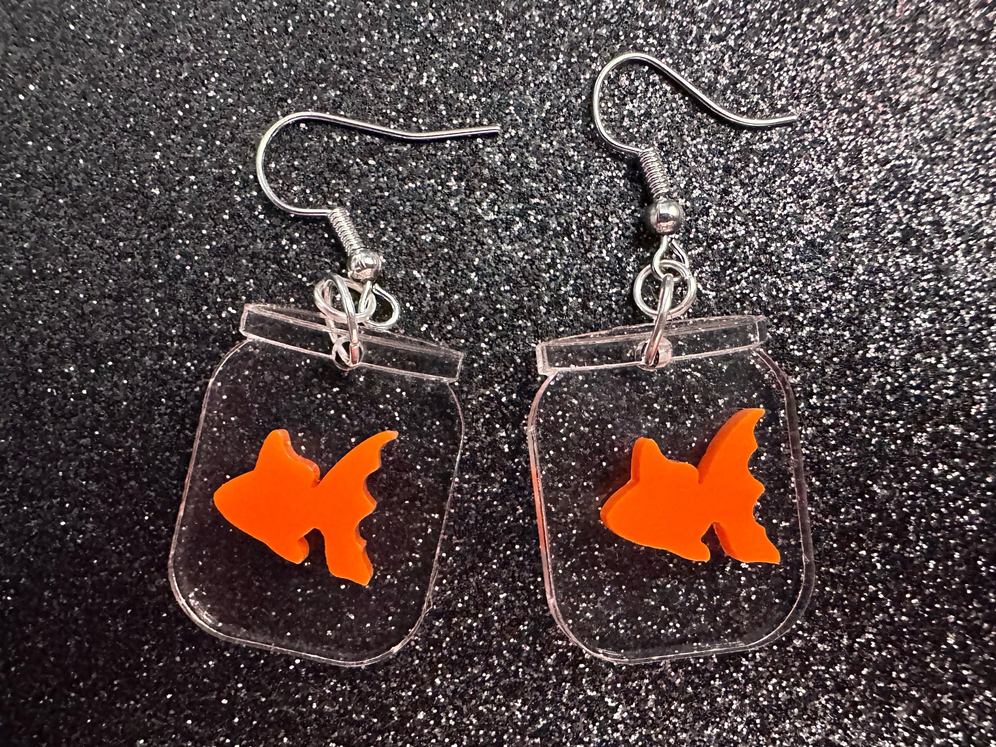 Goldfish in a Jar Earrings: Laser Cut Acrylic Fish, Fishbowl, Aquarium, Unique, Pets, Orange Fishes, Novelty, Best Gifts for Her/Him/Them