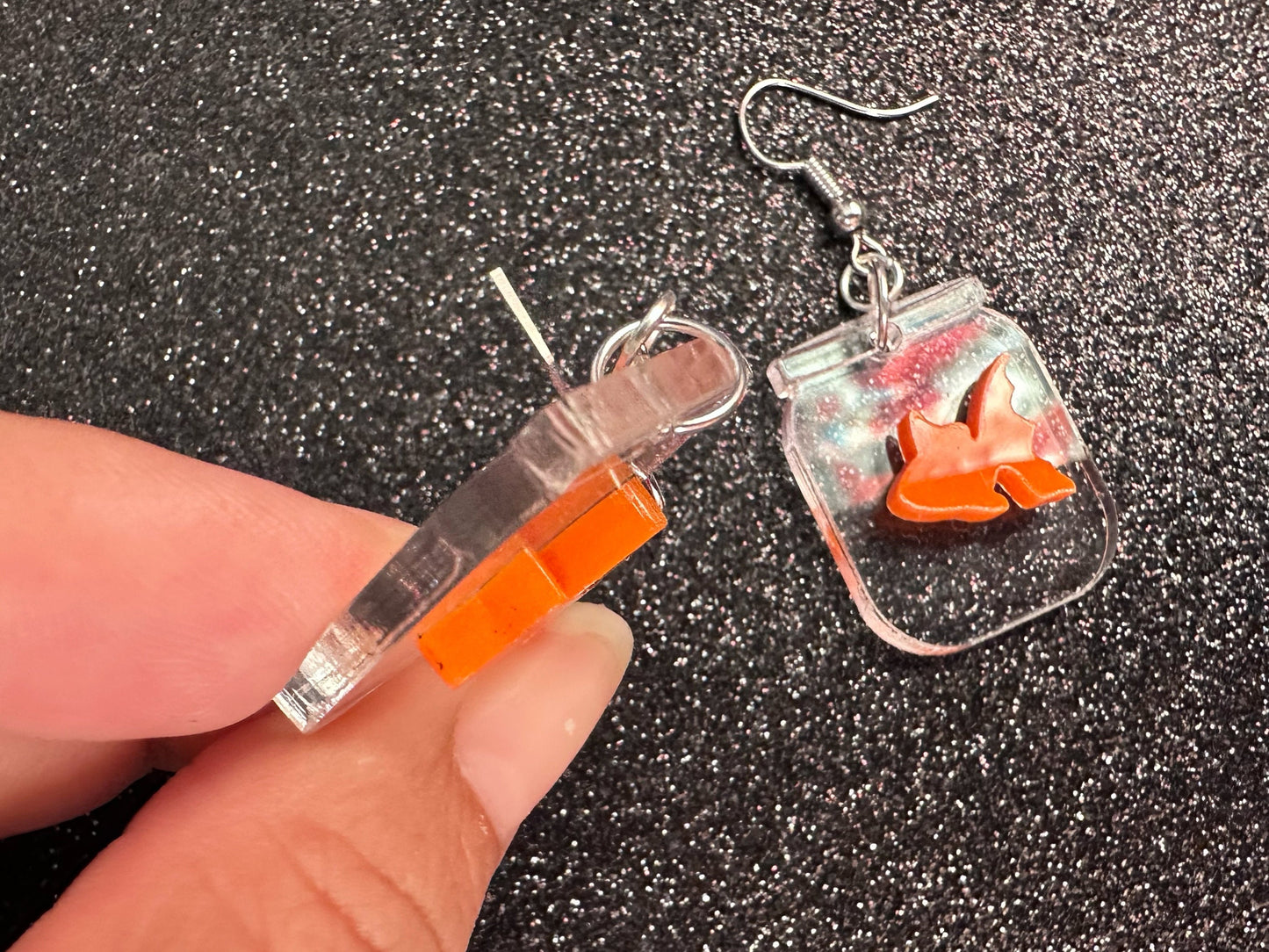 Goldfish in a Jar Earrings: Laser Cut Acrylic Fish, Fishbowl, Aquarium, Unique, Pets, Orange Fishes, Novelty, Best Gifts for Her/Him/Them