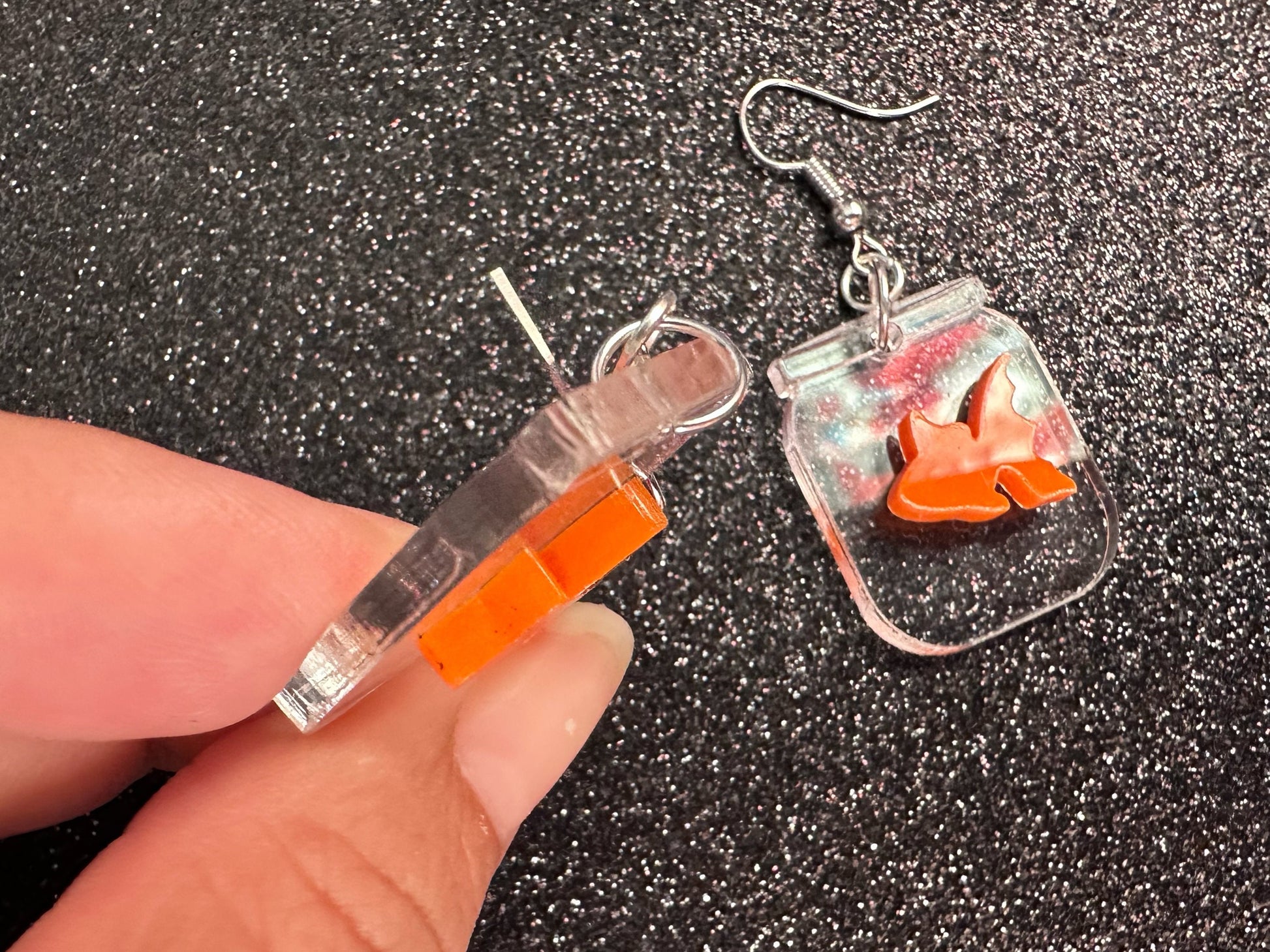 Goldfish in a Jar Earrings: Laser Cut Acrylic Fish, Fishbowl, Aquarium, Unique, Pets, Orange Fishes, Novelty, Best Gifts for Her/Him/Them
