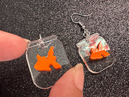 Goldfish in a Jar Earrings: Laser Cut Acrylic Fish, Fishbowl, Aquarium, Unique, Pets, Orange Fishes, Novelty, Best Gifts for Her/Him/Them
