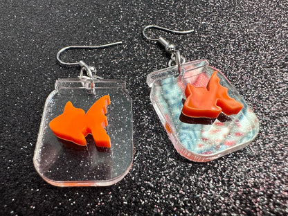Goldfish in a Jar Earrings: Laser Cut Acrylic Fish, Fishbowl, Aquarium, Unique, Pets, Orange Fishes, Novelty, Best Gifts for Her/Him/Them