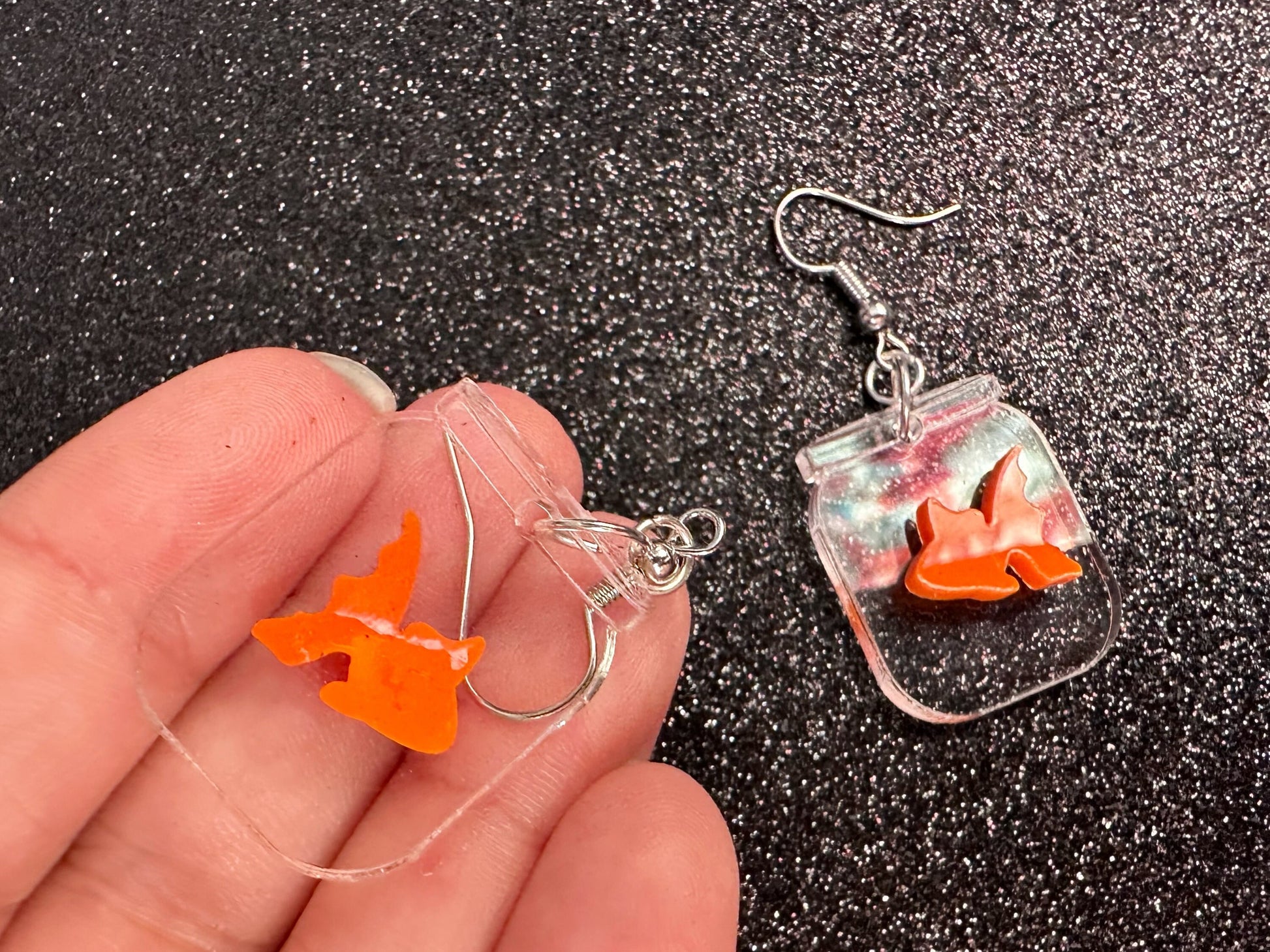 Goldfish in a Jar Earrings: Laser Cut Acrylic Fish, Fishbowl, Aquarium, Unique, Pets, Orange Fishes, Novelty, Best Gifts for Her/Him/Them