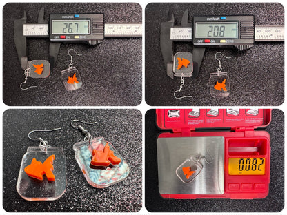 Goldfish in a Jar Earrings: Laser Cut Acrylic Fish, Fishbowl, Aquarium, Unique, Pets, Orange Fishes, Novelty, Best Gifts for Her/Him/Them