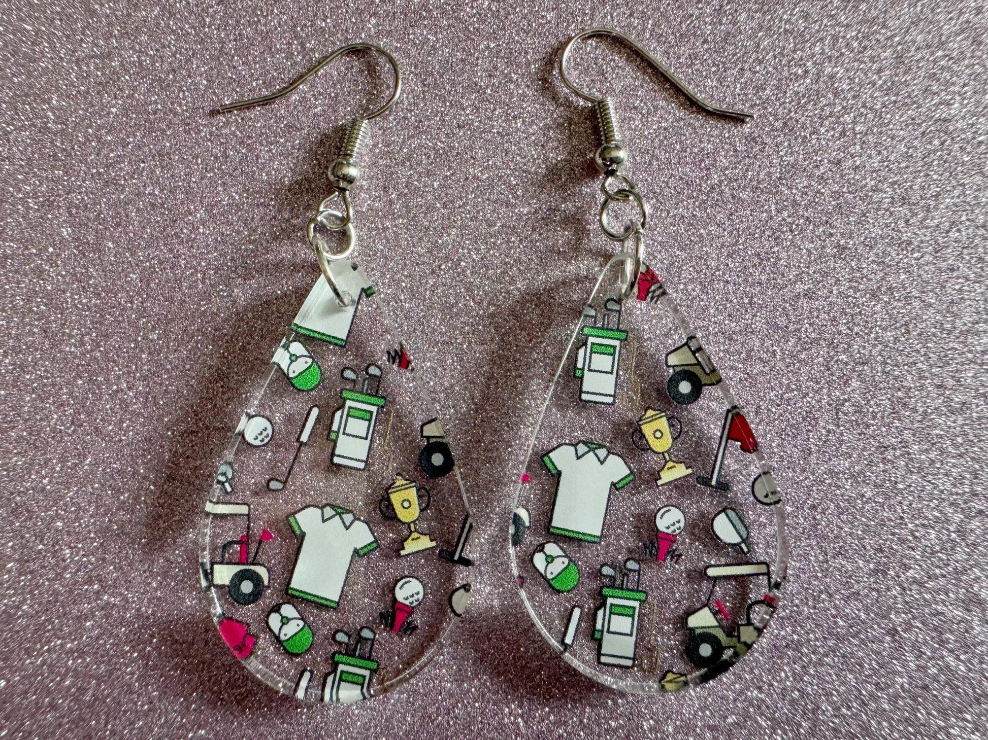 Golf Earrings: Laser Cut Acrylic Golf Theme Earrings, Sports, Golfer, Golfing, Golf Balls, Retirement, Sport, Best Gifts for Her/Him/Them