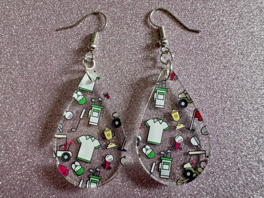 Golf Earrings: Laser Cut Acrylic Golf Theme Earrings, Sports, Golfer, Golfing, Golf Balls, Retirement, Sport, Best Gifts for Her/Him/Them
