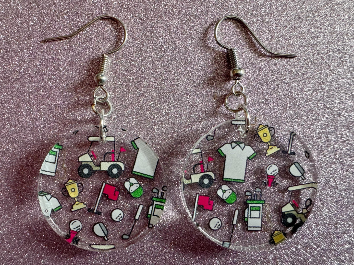 Golf Earrings: Laser Cut Acrylic Golf Theme Earrings, Sports, Golfer, Golfing, Golf Balls, Retirement, Sport, Best Gifts for Her/Him/Them