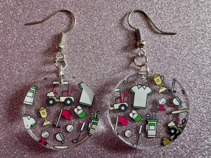Golf Earrings: Laser Cut Acrylic Golf Theme Earrings, Sports, Golfer, Golfing, Golf Balls, Retirement, Sport, Best Gifts for Her/Him/Them