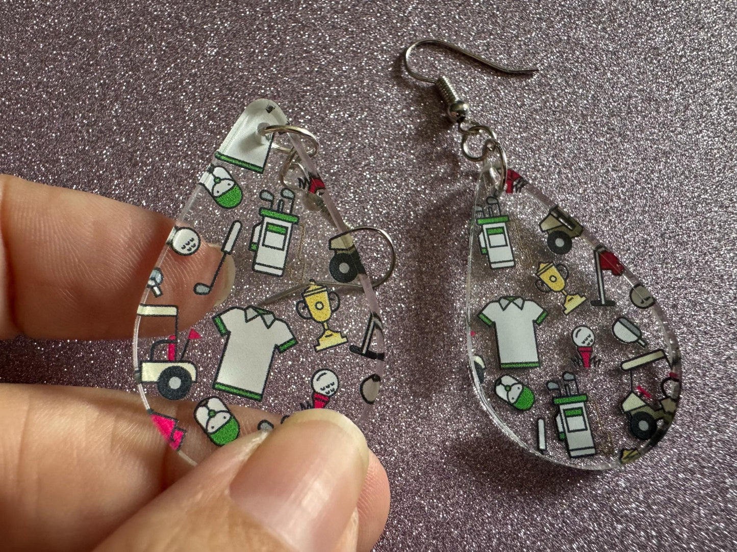 Golf Earrings: Laser Cut Acrylic Golf Theme Earrings, Sports, Golfer, Golfing, Golf Balls, Retirement, Sport, Best Gifts for Her/Him/Them