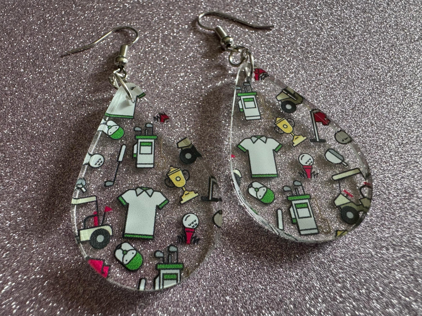 Golf Earrings: Laser Cut Acrylic Golf Theme Earrings, Sports, Golfer, Golfing, Golf Balls, Retirement, Sport, Best Gifts for Her/Him/Them