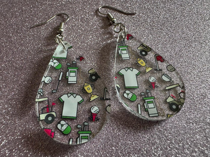 Golf Earrings: Laser Cut Acrylic Golf Theme Earrings, Sports, Golfer, Golfing, Golf Balls, Retirement, Sport, Best Gifts for Her/Him/Them