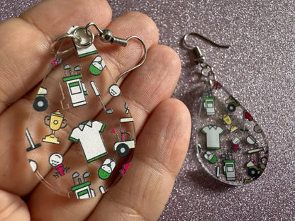 Golf Earrings: Laser Cut Acrylic Golf Theme Earrings, Sports, Golfer, Golfing, Golf Balls, Retirement, Sport, Best Gifts for Her/Him/Them