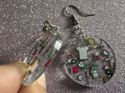 Golf Earrings: Laser Cut Acrylic Golf Theme Earrings, Sports, Golfer, Golfing, Golf Balls, Retirement, Sport, Best Gifts for Her/Him/Them
