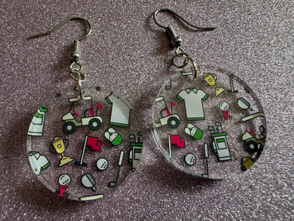 Golf Earrings: Laser Cut Acrylic Golf Theme Earrings, Sports, Golfer, Golfing, Golf Balls, Retirement, Sport, Best Gifts for Her/Him/Them
