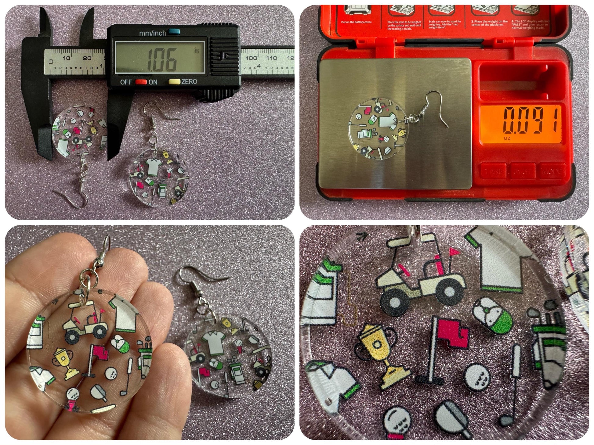 Golf Earrings: Laser Cut Acrylic Golf Theme Earrings, Sports, Golfer, Golfing, Golf Balls, Retirement, Sport, Best Gifts for Her/Him/Them
