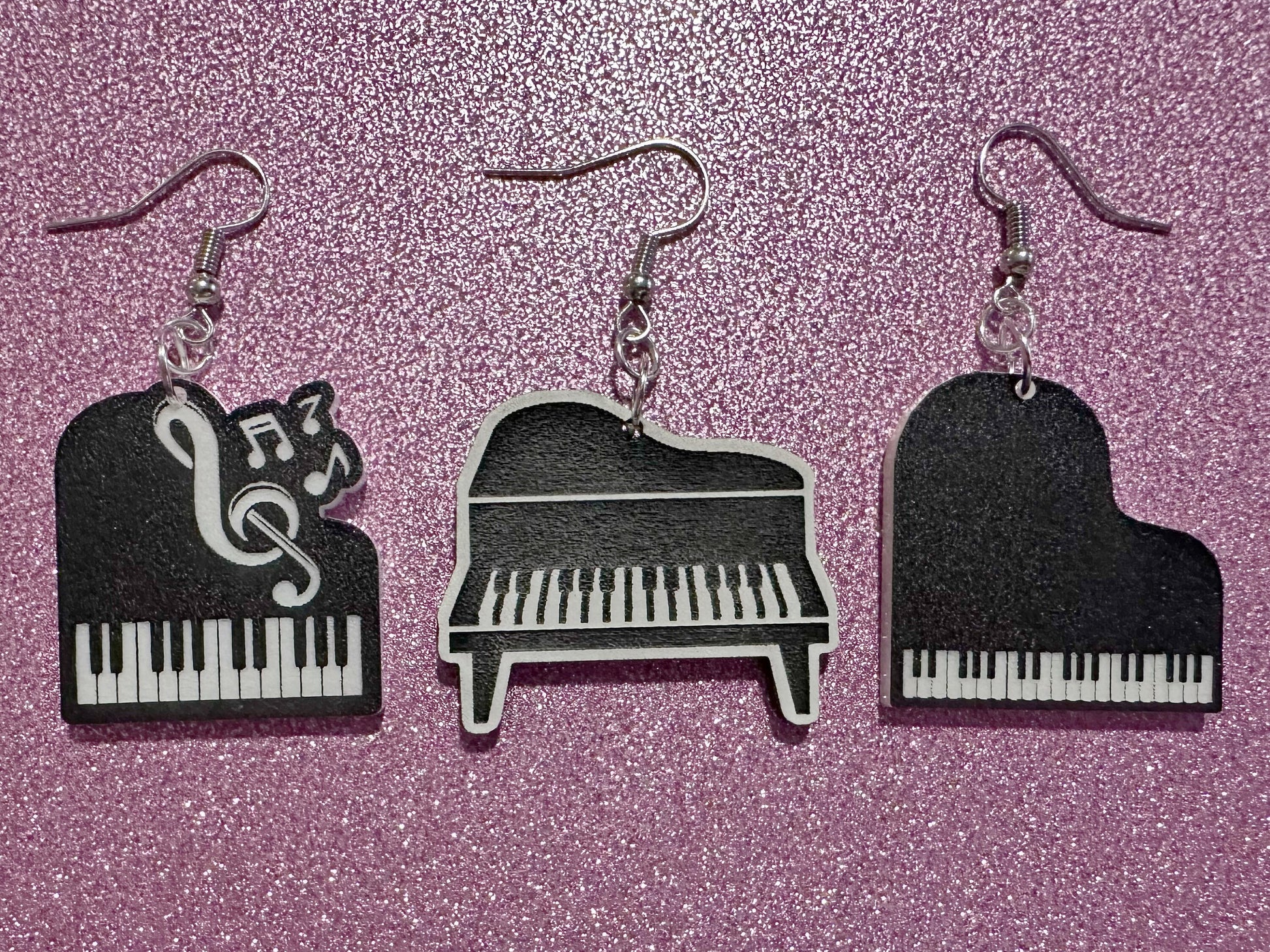 Grand Piano Earrings: Laser Cut Acrylic Pianos, Music, Musical Jewelry, Keyboard, Concert, Keyboards, Keys, Best Gifts for Her/Him/Them