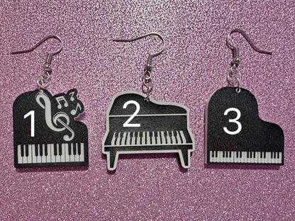 Grand Piano Earrings: Laser Cut Acrylic Pianos, Music, Musical Jewelry, Keyboard, Concert, Keyboards, Keys, Best Gifts for Her/Him/Them