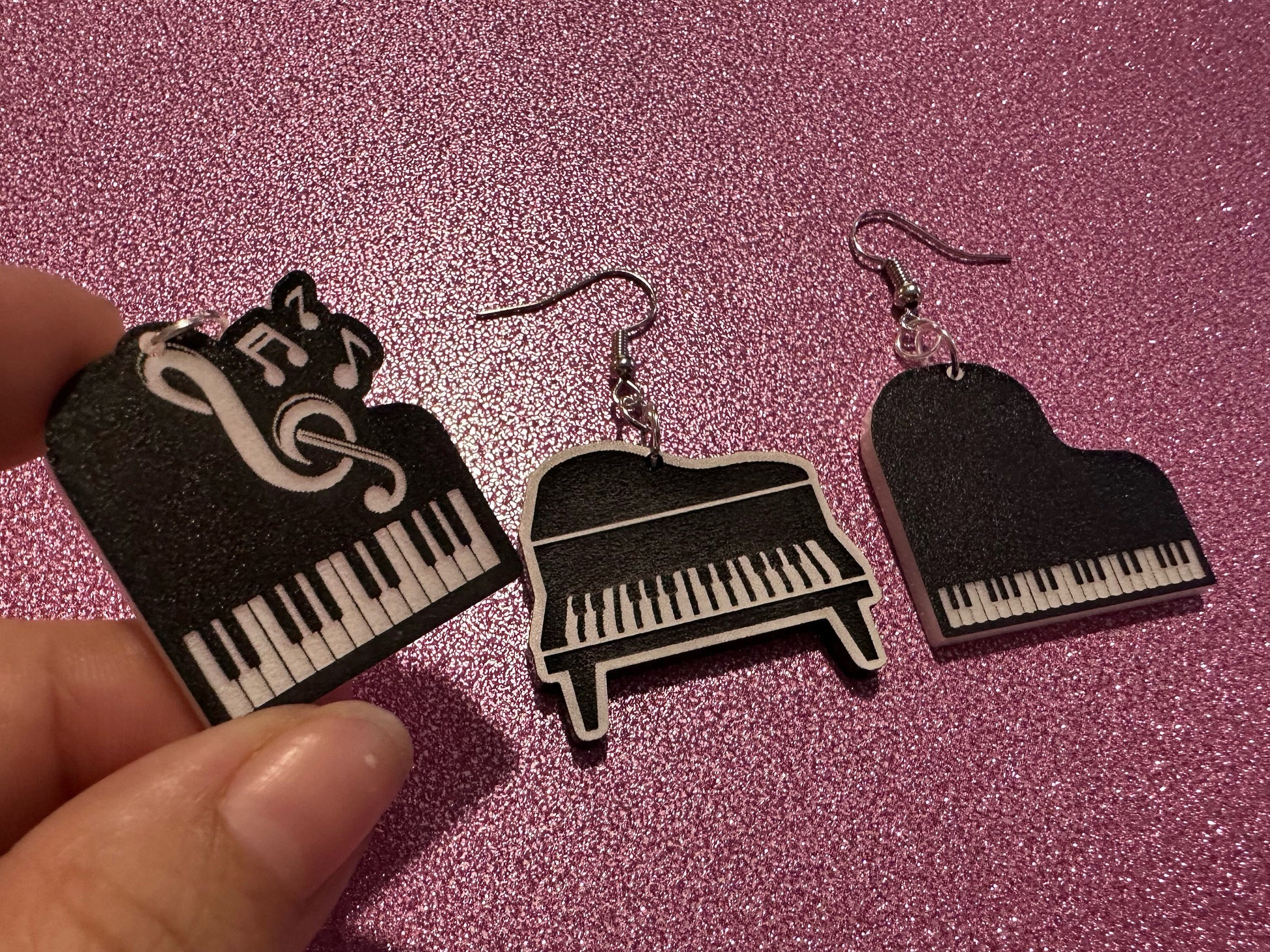 Grand Piano Earrings: Laser Cut Acrylic Pianos, Music, Musical Jewelry, Keyboard, Concert, Keyboards, Keys, Best Gifts for Her/Him/Them