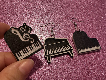 Grand Piano Earrings: Laser Cut Acrylic Pianos, Music, Musical Jewelry, Keyboard, Concert, Keyboards, Keys, Best Gifts for Her/Him/Them