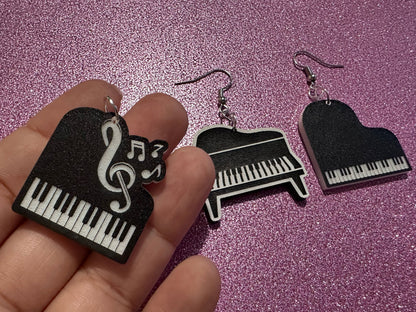 Grand Piano Earrings: Laser Cut Acrylic Pianos, Music, Musical Jewelry, Keyboard, Concert, Keyboards, Keys, Best Gifts for Her/Him/Them
