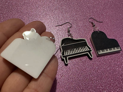 Grand Piano Earrings: Laser Cut Acrylic Pianos, Music, Musical Jewelry, Keyboard, Concert, Keyboards, Keys, Best Gifts for Her/Him/Them