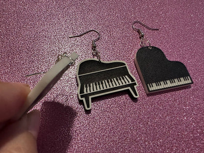 Grand Piano Earrings: Laser Cut Acrylic Pianos, Music, Musical Jewelry, Keyboard, Concert, Keyboards, Keys, Best Gifts for Her/Him/Them