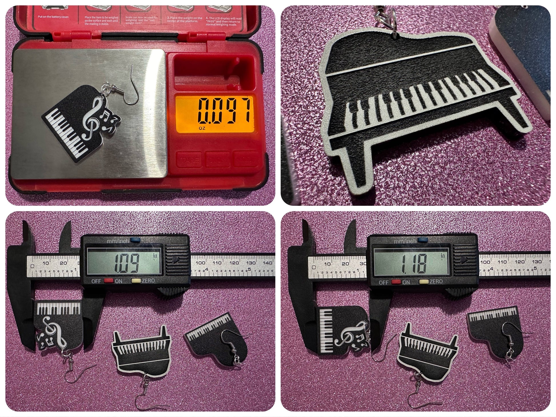 Grand Piano Earrings: Laser Cut Acrylic Pianos, Music, Musical Jewelry, Keyboard, Concert, Keyboards, Keys, Best Gifts for Her/Him/Them