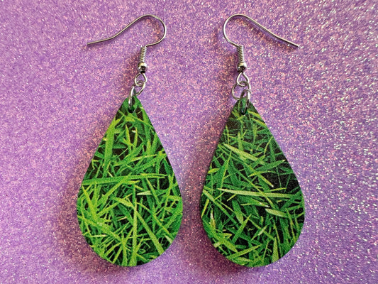 Grass Earrings: Laser Cut Acrylic Grass Print, Green Earrings, Plants, Lawn Mowing, Lawns, Plants, Nature, Best Gifts for Her/Him/Them