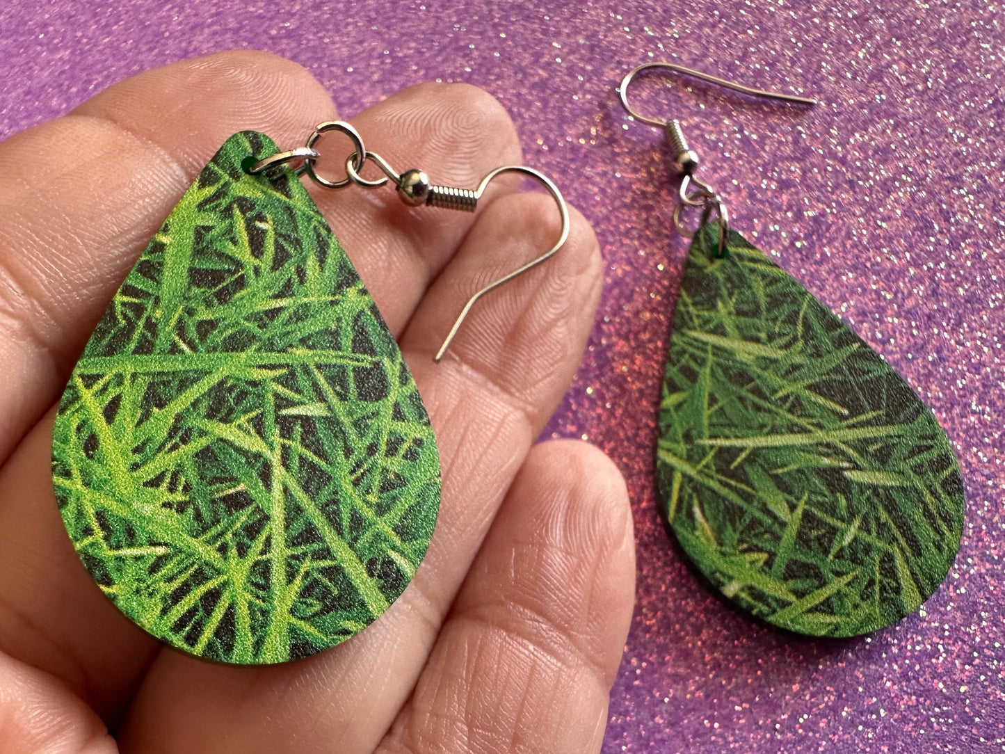 Grass Earrings: Laser Cut Acrylic Grass Print, Green Earrings, Plants, Lawn Mowing, Lawns, Plants, Nature, Best Gifts for Her/Him/Them
