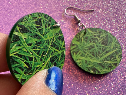 Grass Earrings: Laser Cut Acrylic Grass Print, Green Earrings, Plants, Lawn Mowing, Lawns, Plants, Nature, Best Gifts for Her/Him/Them