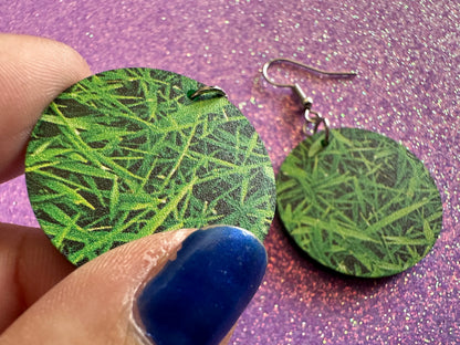 Grass Earrings: Laser Cut Acrylic Grass Print, Green Earrings, Plants, Lawn Mowing, Lawns, Plants, Nature, Best Gifts for Her/Him/Them