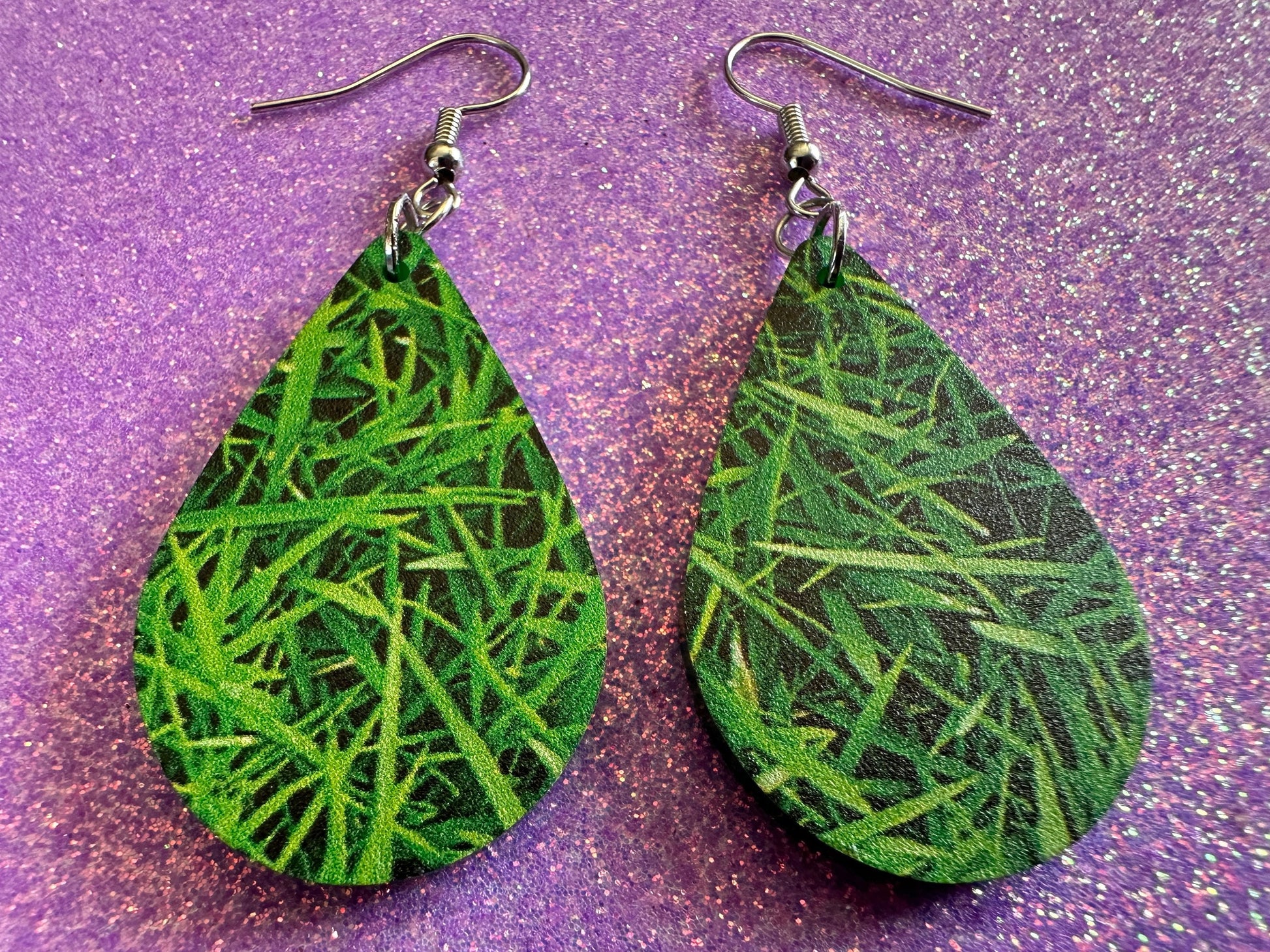 Grass Earrings: Laser Cut Acrylic Grass Print, Green Earrings, Plants, Lawn Mowing, Lawns, Plants, Nature, Best Gifts for Her/Him/Them