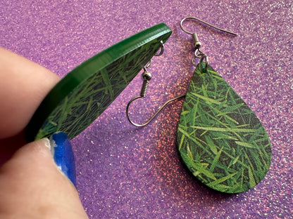 Grass Earrings: Laser Cut Acrylic Grass Print, Green Earrings, Plants, Lawn Mowing, Lawns, Plants, Nature, Best Gifts for Her/Him/Them