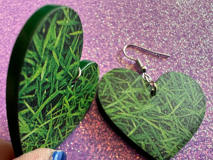 Grass Earrings: Laser Cut Acrylic Grass Print, Green Earrings, Plants, Lawn Mowing, Lawns, Plants, Nature, Best Gifts for Her/Him/Them
