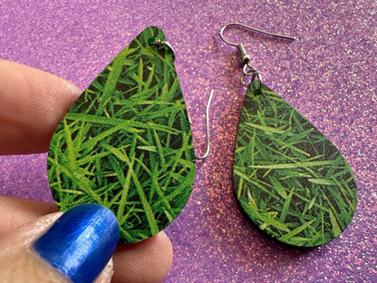Grass Earrings: Laser Cut Acrylic Grass Print, Green Earrings, Plants, Lawn Mowing, Lawns, Plants, Nature, Best Gifts for Her/Him/Them