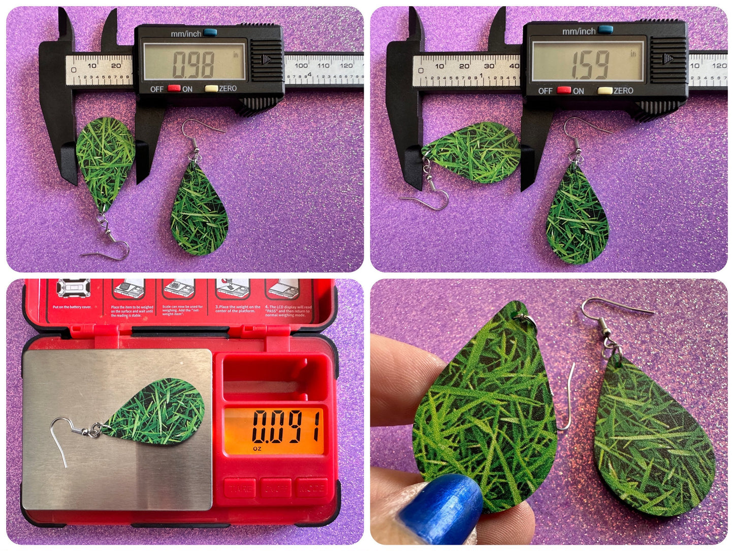 Grass Earrings: Laser Cut Acrylic Grass Print, Green Earrings, Plants, Lawn Mowing, Lawns, Plants, Nature, Best Gifts for Her/Him/Them