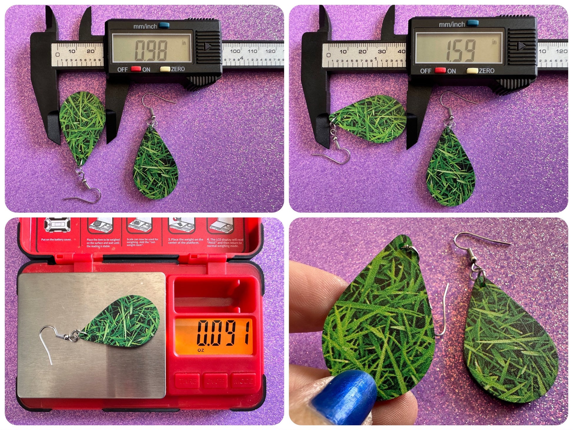 Grass Earrings: Laser Cut Acrylic Grass Print, Green Earrings, Plants, Lawn Mowing, Lawns, Plants, Nature, Best Gifts for Her/Him/Them