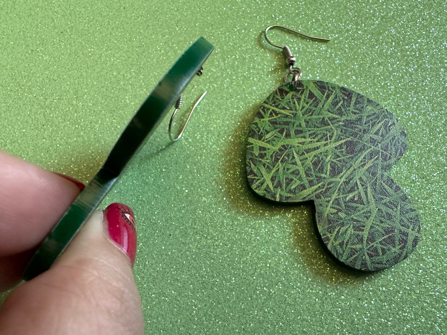 Grass Mushroom Earrings: Dark Brown Laser Cut Acrylic Mushroom Jewelry, Mycology, Foraging, Plants, Whimsical, Fairy, Gifts for Her/Him/Them