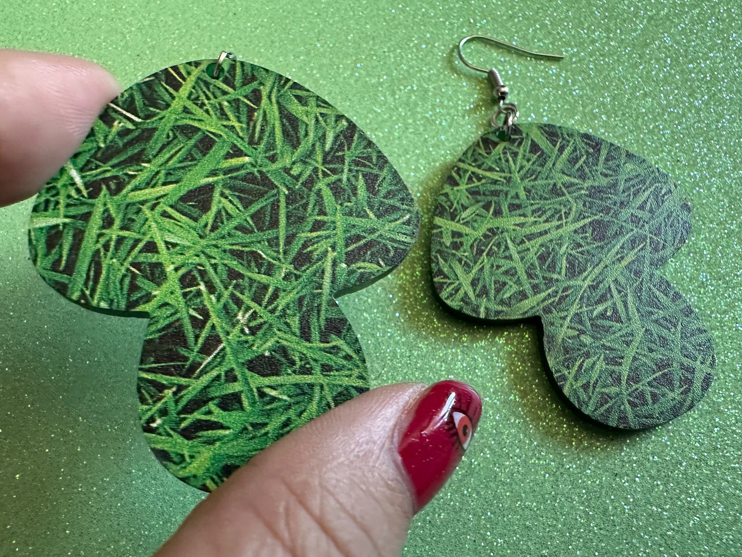 Grass Mushroom Earrings: Dark Brown Laser Cut Acrylic Mushroom Jewelry, Mycology, Foraging, Plants, Whimsical, Fairy, Gifts for Her/Him/Them