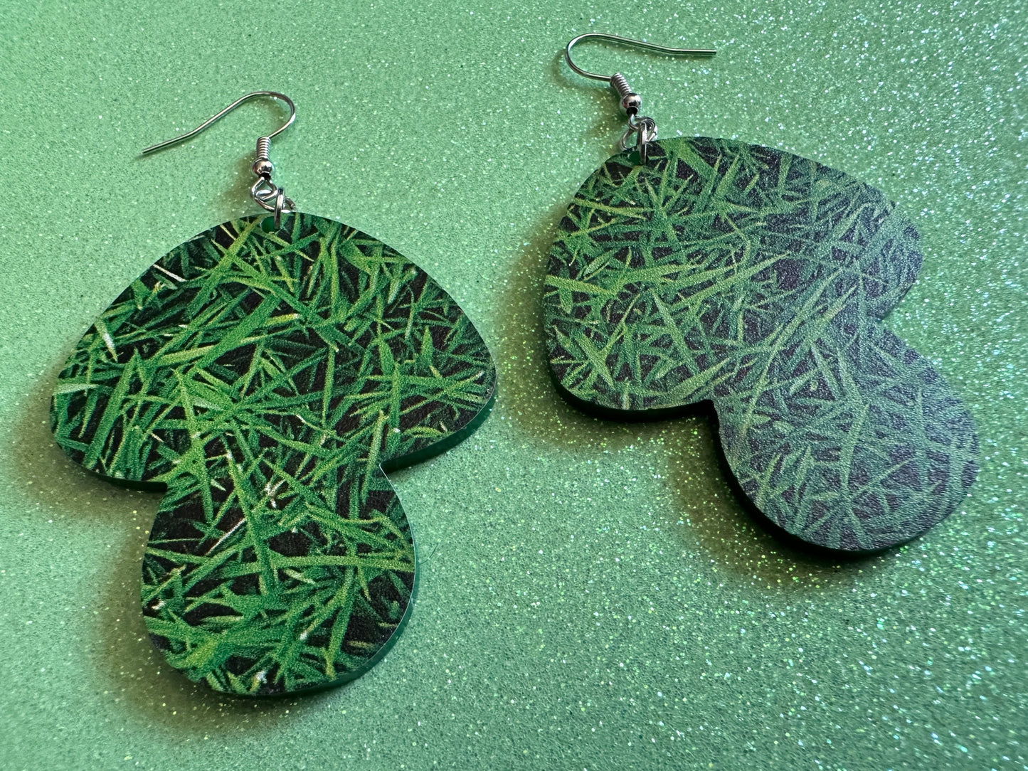 Grass Mushroom Earrings: Dark Brown Laser Cut Acrylic Mushroom Jewelry, Mycology, Foraging, Plants, Whimsical, Fairy, Gifts for Her/Him/Them