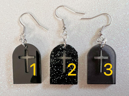 Grave Earrings: Laser Cut Acrylic Gravestones, Halloween, RIP, Cemetery, Death, Best Gifts for Her/Him/Them